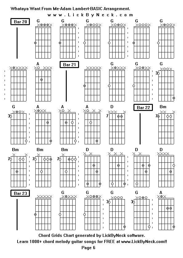 Chord Grids Chart of chord melody fingerstyle guitar song-Whataya Want From Me-Adam Lambert-BASIC Arrangement,generated by LickByNeck software.